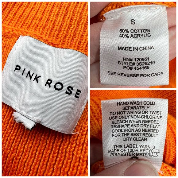 Pink Rose Orange Ribbed Knit Sweater Drop Shoulder Boxy Fit Small - Picture 3 of 9